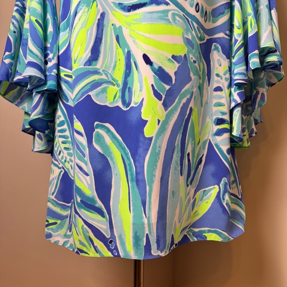 LILLY PULITZER Floral Tropical Print Long Sleeve Midi Dress BLUE / SIZE 8 - Picture 6 of 14